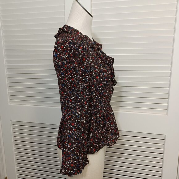 Madewell Star Print Blouse 100% Silk Peplum Wrap Size XSmall - Picture 9 of 15